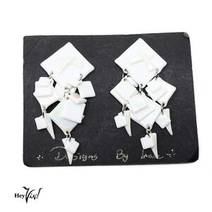 Vintage 1980s Shiny White Dangle Earrings on Card New/Old Store Stock - Hey Viv